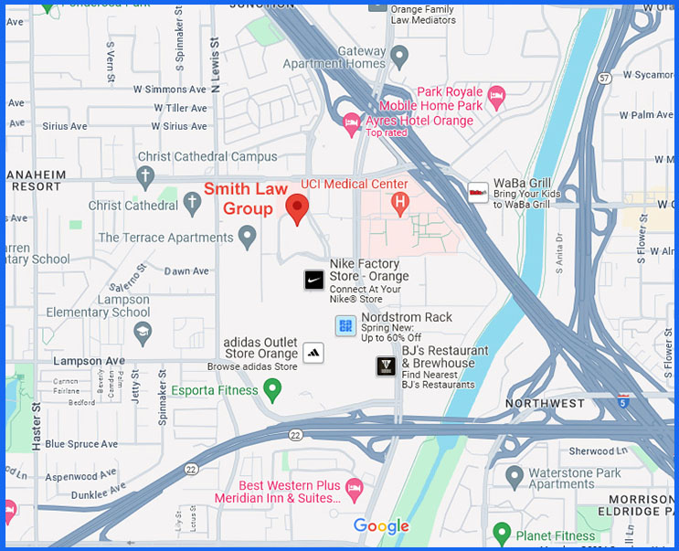 Google map and directions to Smith Law Group - Orange County Office